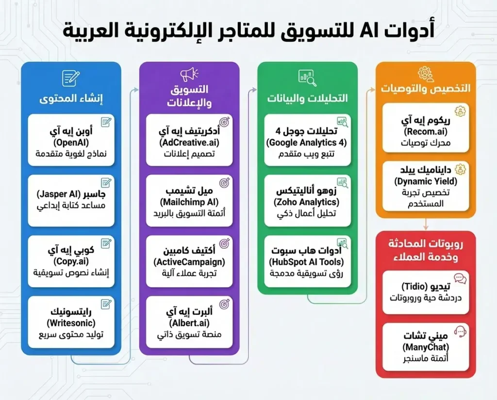 أدوات AI للتسويق للمتاجر الإلكترونية العربية