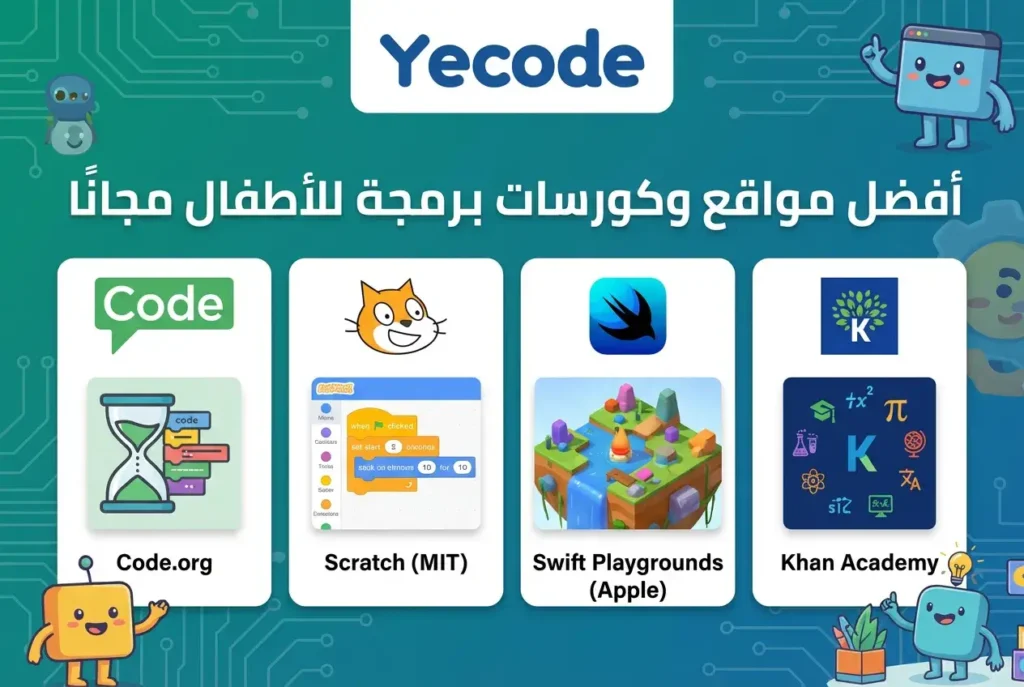 مواقع تعليم البرمجة للأطفال مجانًا مثل Code.org وسكراتش